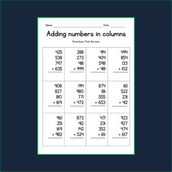 Image result for Four-Digit and Three Columns Addition Worksheet