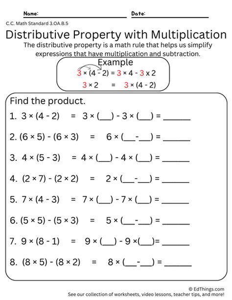 Image result for Distributive Property Worksheet 3rd Grade