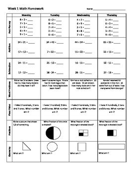 Image result for 3rd Grade Weekly Homework Sheet Answer Key
