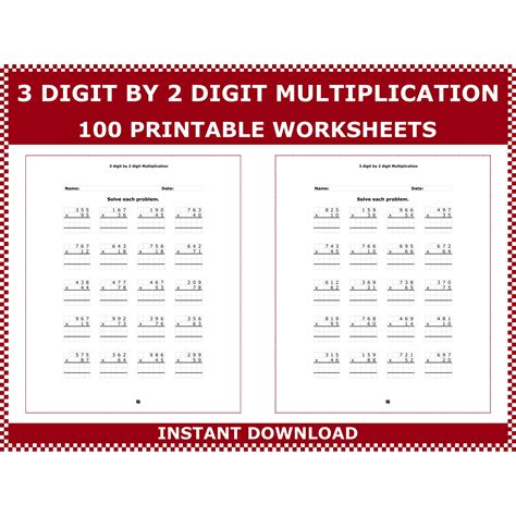 Image result for Multiply 3-Digit by 2 Digit Worksheet