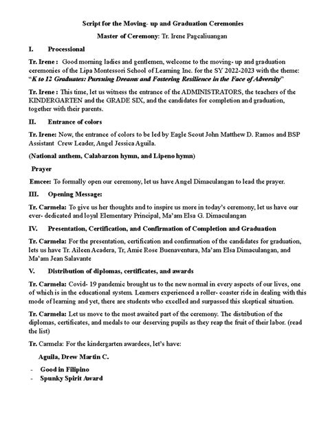 Toradh íomhá ar Kindergarten Graduation Ceremony Script