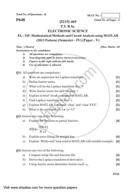 Image result for Question Paper On Matlab PDF