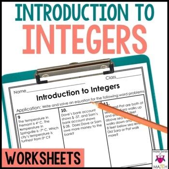 Image result for Introduction to Integers Worksheet