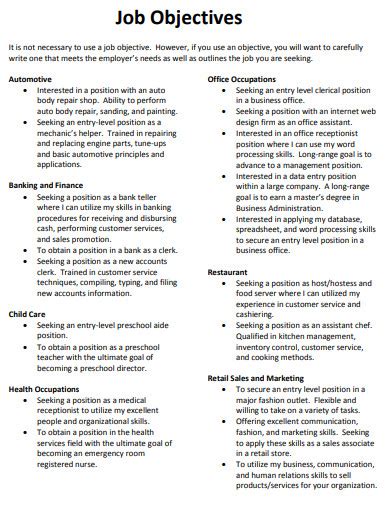 Job Objective Examples に対する画像結果