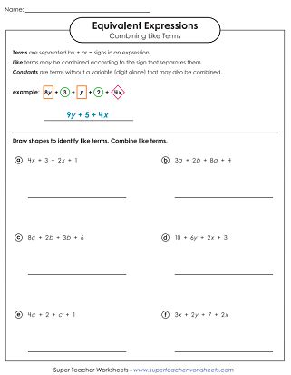 Image result for 6th Grade Math Equivalent Expressions Worksheets