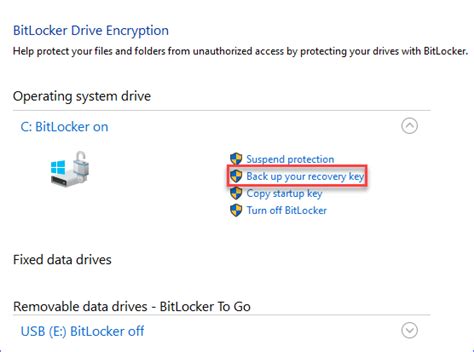 Toradh íomhá ar BitLocker Back Up Recovery Key Options