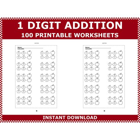 Image result for Math 1 Digit Addition Worksheets