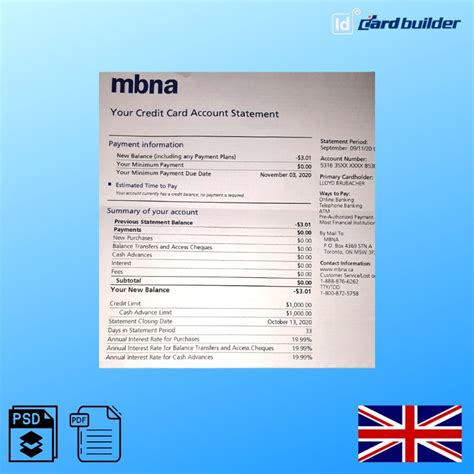 Toradh íomhá ar MBNA Credit Card Statement PDF