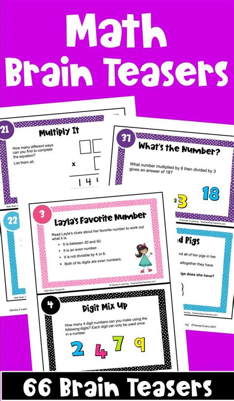 Image result for Math Puzzles Brain Teasers Worksheets