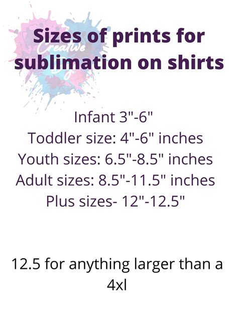 Image result for Sublimation Printing Size Chart