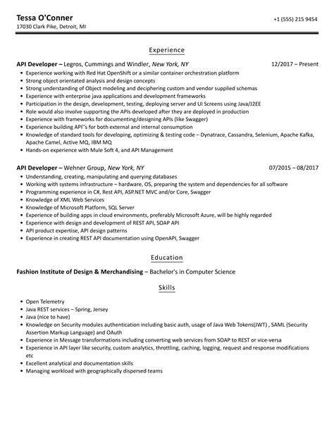 Image result for REST API Resume Sample