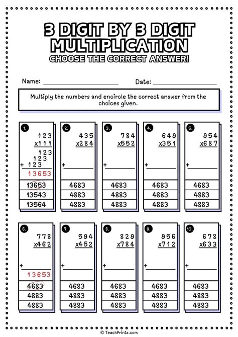 3-Digit X 3-Digit Multiplication Worksheets に対する画像結果
