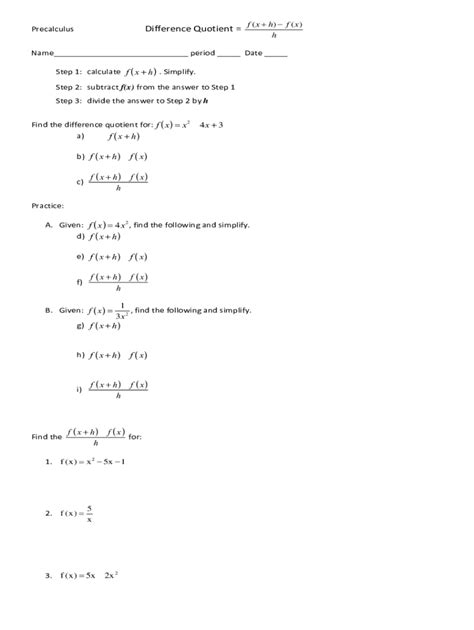 Finding Difference Quotient From Graphs Worksheet に対する画像結果