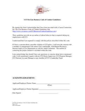 Afbeeldingsresultaten voor Code of Conduct Acknowledgement Form