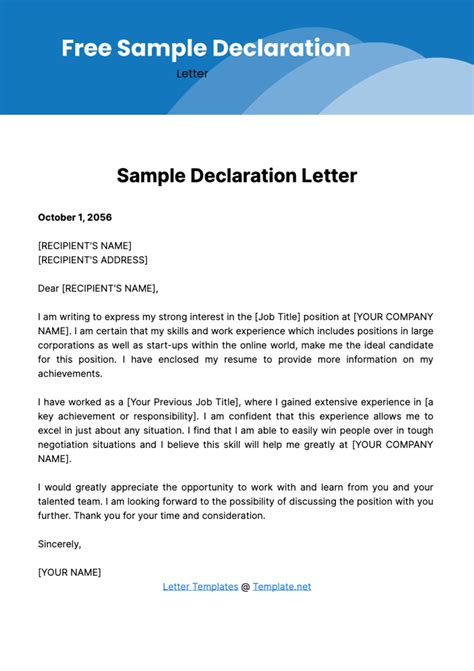 تصویر کا نتیجہ برائے Declaration Statement Letter Example