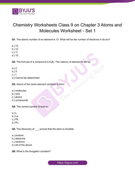 Image result for Atoms and Molecules Class 9 MCQ