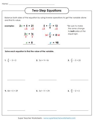 Image result for Solve 2 Step Linear Equations Work Sheet