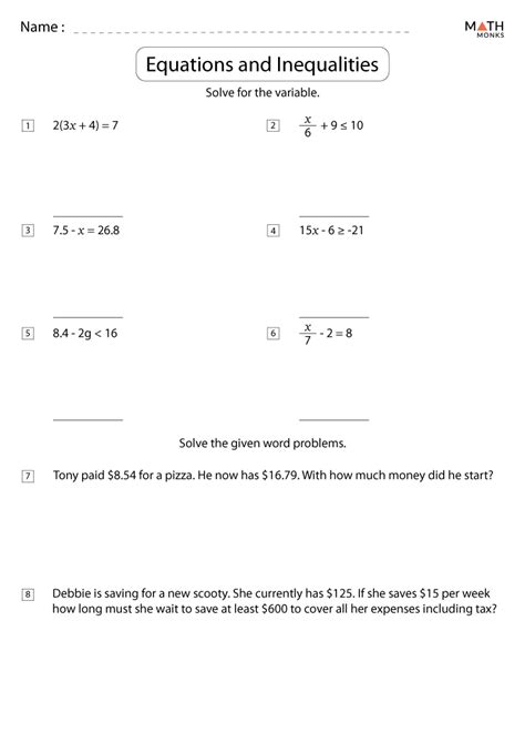 Image result for Solving Equations and Inequalities Worksheet