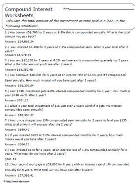 Image result for Compound Interest Algebra Worksheet