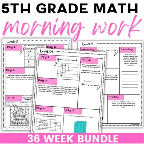 Afbeeldingsresultaten voor 5th Grade Math Morning Work