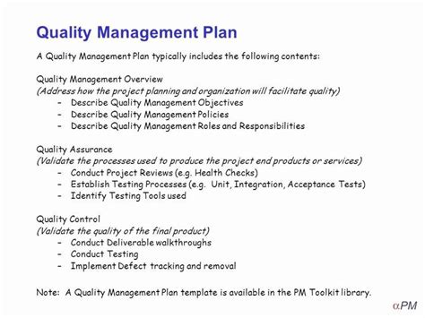 Image result for Quality Management Plan Example