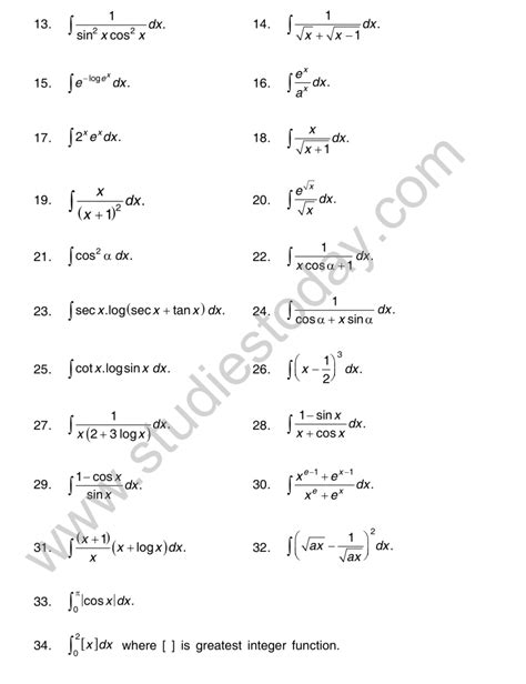 Integration Practice Sheet of Class 11 Mathematics Tools PDF に対する画像結果