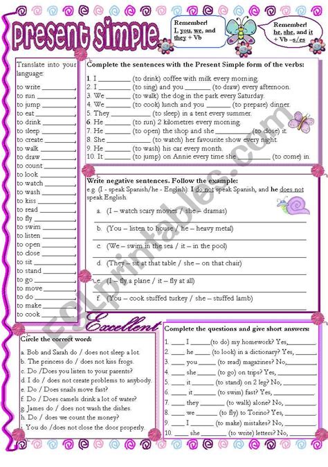 Afbeeldingsresultaten voor Present Simple Affirmative Negative Worksheet