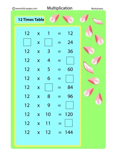 Afbeeldingsresultaten voor 12 Multiplication Table Worksheet