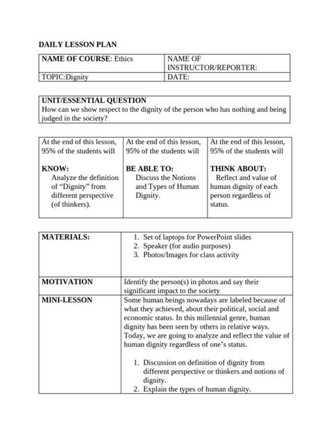 Toradh íomhá ar Daily Lesson Plan Sample