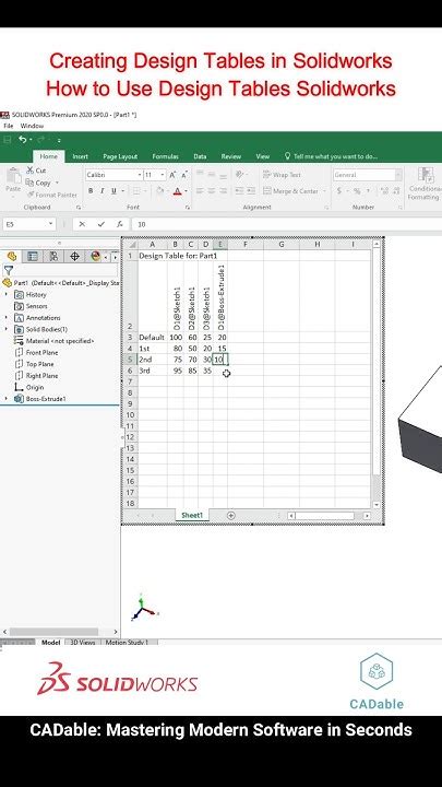 Make a Excel Design Table in SolidWorks-க்கான படிம முடிவு