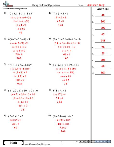 Image result for Order of Operations Worksheet for Grade 6