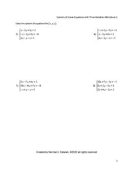 Image result for Three Variable Systems Worksheet