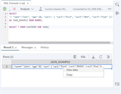 SQL Query in Hana に対する画像結果