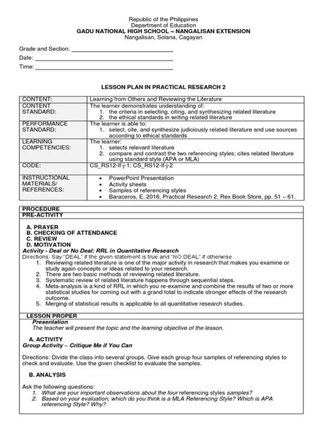 Sample Lesson Plan with Practical Work Approach に対する画像結果