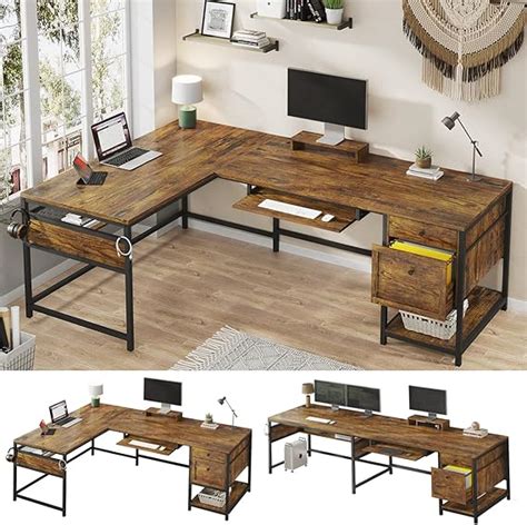 Toradh íomhá ar L-shaped Desk with Keyboard Drawer