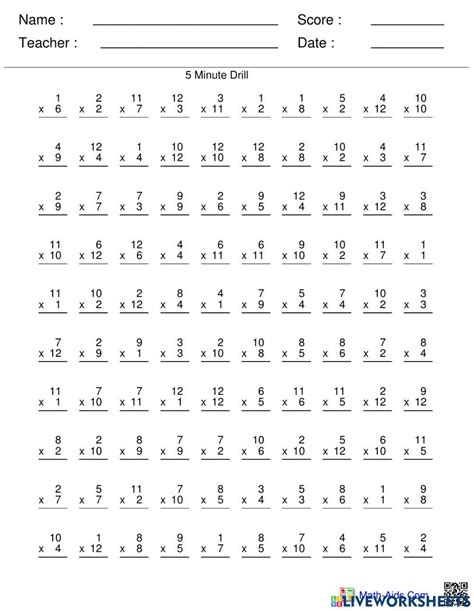 Image result for Multiplication Facts 0 12 Worksheet