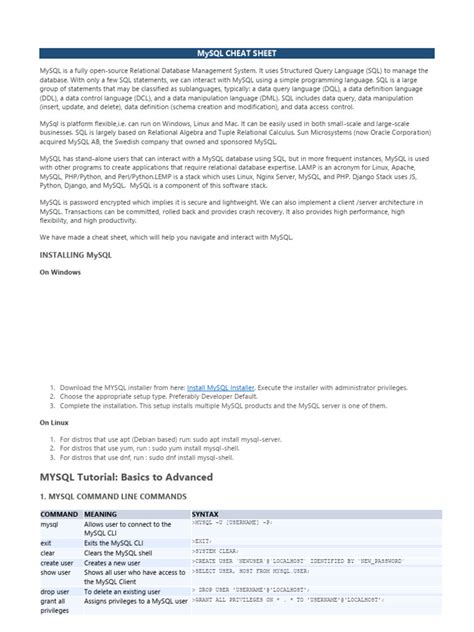 Image result for SQL Cheat Sheet MySQL
