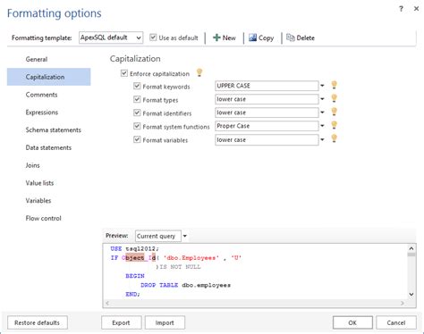SQL Formatting Rules-க்கான படிம முடிவு