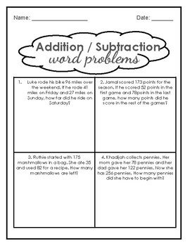 Image result for Word Problems Addition Subtraction 3rd Grade