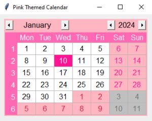 Python-Tk Calendar Example に対する画像結果