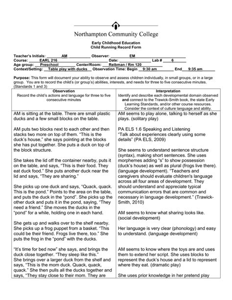 Image result for Sample of a Running Record Observation