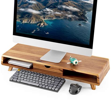 Amazon.com: TINAMO Acacia Wood Monitor Stand with Drawer - Wooden ...