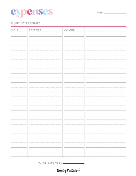 Image result for Printable Daily Expense Worksheet