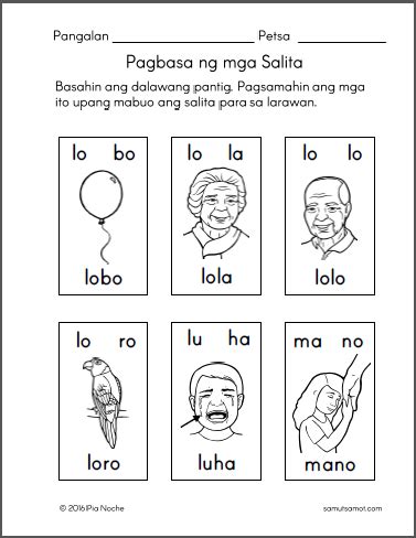 Image result for Worksheet in Reading Tagalog