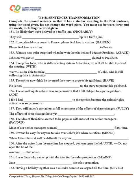 Toradh íomhá ar Sentence Transformation Exercises PDF