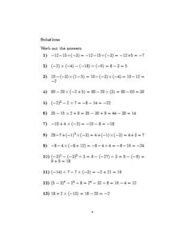 Order of Operations with Negative Numbers Worksheet に対する画像結果