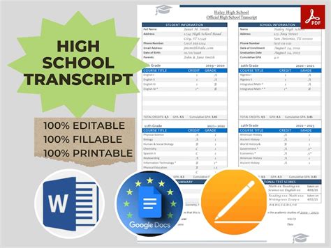 High School Graduation Transcript Template に対する画像結果
