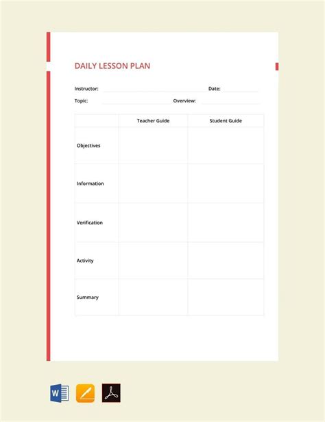 Toradh íomhá ar Daily Lesson Plan Free Sample Printable Cover Template
