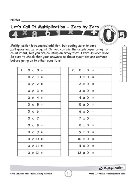 Image result for Multiplication Facts 0 12 Worksheet