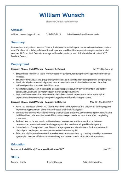 Image result for LCSW Resume Sample